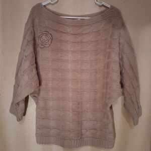 Say What? Womens Pullover Off The Shoulder Bat Wing Sleeve Cable Knit Sweater